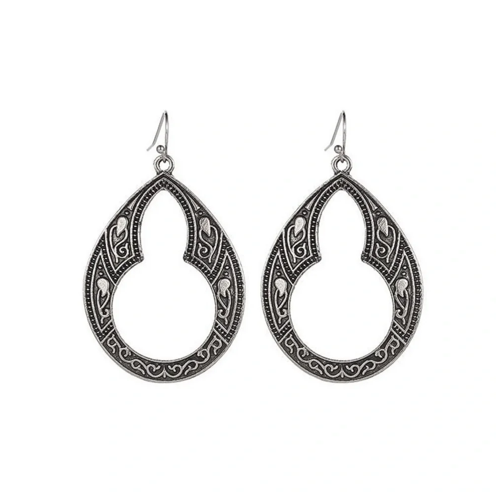 Any 2/$20! Antiqued Silver Embellished Teardrop Boho Earrings - Picture 4 of 6